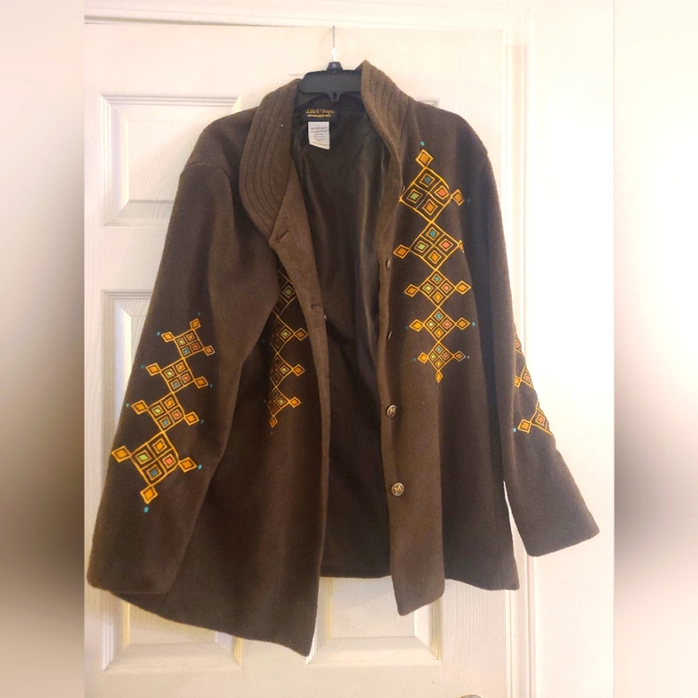 L Bob Mackie Wearable Art Coat Brown